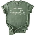 Green t-shirt with white text and a sleep tracking graph.