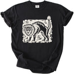 Black t-shirt with a distressed graphic of a startled black cat.